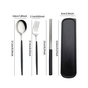 Portable 3-piece <b>Cutlery</b> <b>Set</b> Stainless Steel Spoon Fork Chopsticks with Box <b>Reusable</b> Flatware <b>Set</b> for Students Travel Camping - Product Image 2