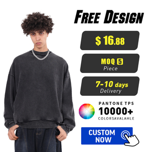 Sudadera de hombre de algodón puro Terry de 430GSM, cuello redondo, estilo batik, lavada, pesada, para invierno, estilo streetwear. - Product Image 1