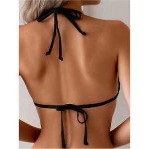 Ensemble bikini 2 pièces FOXA avec découpes latérales, haut triangle à nouer et bas brésilien, maillot de bain extensible pour femme - Product Image 4