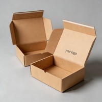 Boîte en carton ondulé écologique personnalisée, brun naturel, grande boîte d'expédition avec bande de déchirement, impression noire, ondulation B E
