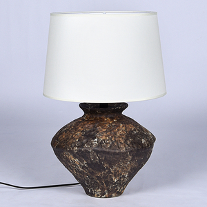 Vintage Handmade Ceramic <b>Table</b> <b>Lamp</b> Textured Pottery <b>Base</b> with Fabric Shade Warm Accent <b>Lamp</b> for Bedroom and Living Room - Product Image 2