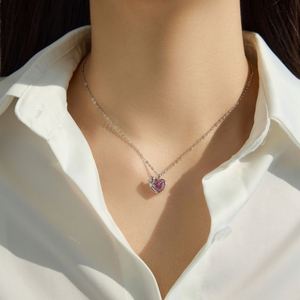 Collier pendentif cœur tulipe en argent 925 plaqué or rose rhodié avec zircone 5A, design élégant Dylam pour femmes - Product Image 6