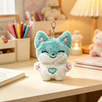 Porte-clés en peluche animal mignon de 10 cm, vente en gros, design original, renard bleu et blanc avec empreinte de patte