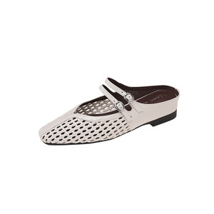 EVERGREEN Waterproof Knitted Mesh Breathable Casual Slippers Genuine Leather Upper Thick Low Heel Large Size Ankle-Wrap Slip-On - Product Image 6