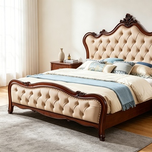 Victorian Queen Size Upholstered Bed Frame with Faux Leather Tufted Headboard and Wooden Frame - Product Image 5