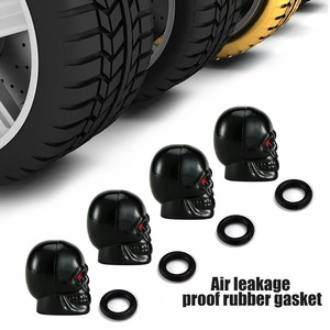 Skull Valve <b>Cap</b> Black Plastic Copper Core American <b>Stem</b> Tire Modification Ornament Compression Type - Product Image 1