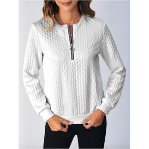 Sweat-shirt personnalisé pour femme, col ras du cou, manches longues, tricot torsadé, respirant, 100 % acrylique - Product Image 2