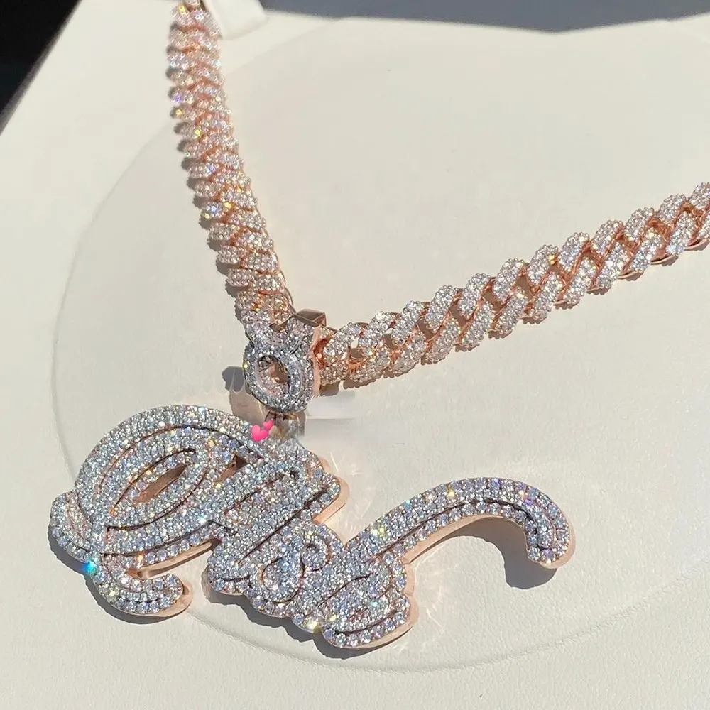 Colgante de nombre con inicial personalizada para hombre y mujer, cadena con letras de diamante S925 VVS D de moissanita