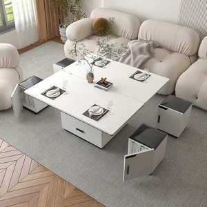 Tavolo da Caffè <span class=keywords><strong>e</strong></span> Pranzo 2-in-1 Sollevabile ed Estensibile, Pieghevole <span class=keywords><strong>e</strong></span> Mobile, Decorativo in Legno <span class=keywords><strong>e</strong></span> Vetro, Minimalista per Case Piccole - Product Image 4