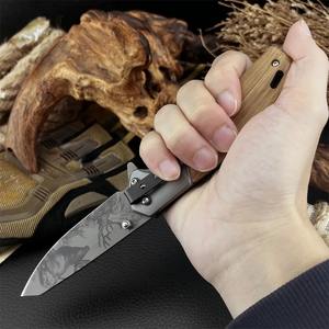 Couteau pliant de pêche en plein air, lame 5Cr13Mov, manche en bois d'olivier, camping en jungle, chasse, découpe, outil de survie, cadeaux pour garçons - Product Image 1