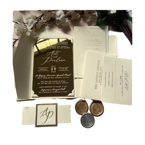 Lời mời đám cưới de Mariage thẻ máy in trifold sang trọng thanh lịch lá vàng gương acrylic lời mời thẻ 15 năm - Product Image 1