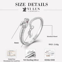 Bague Dragon en argent sterling réglable à bande ouverte fabriquée à la main avec oeil en zircon rubis