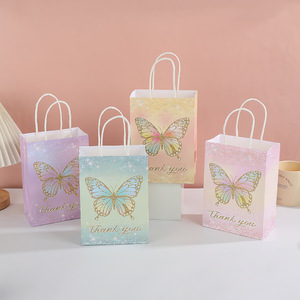 Tinh Tế Xách Tay Có Thể Tái Chế Kraft Quà Tặng Giấy Túi Màn Hình In Bướm Thiết Kế Cho Kỳ Nghỉ Bên Snack Take-out Bao Bì - Product Image 2