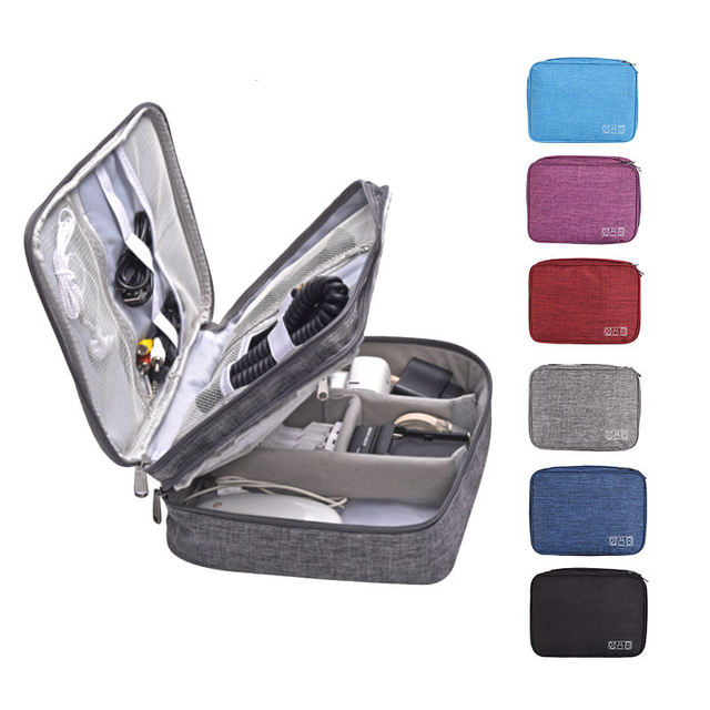 Double Layer Digital USB Gadget Organizer Charger Wires Camera Electronic Accessories Storage Travel Bag with Multi Dividers