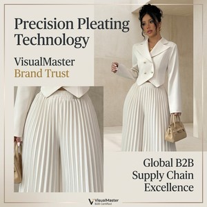 Ensemble tailleur deux pièces pour <span class=keywords><strong>femme</strong></span> : Blazer court et <span class=keywords><strong>pantalon</strong></span> plissé <span class=keywords><strong>à</strong></span> jambes larges – Élégant, formel, crème, luxe, couture sur mesure Jinyuan - Product Image 4