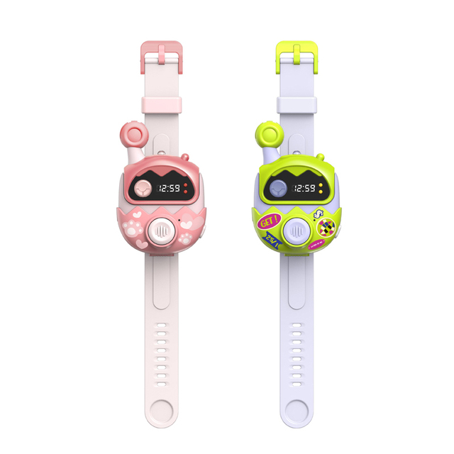 Bemay Cartoon STEM Education Toy Walkie Talkies Watch Kids Rechargeable 2 Pack 300 Meters Change Voice Outdoor Camping Games