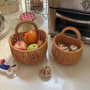 Faux Rattan <b>Storage</b> <b>Baskets</b> With Handles Size S For Kitchen Food Organization Desktop Neatening - Product Image 1