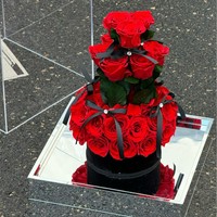 Cadeau de fleurs éternelles préservées, tour de gâteau romantique aux roses, arrangement artisanal en satin, boîte cadeau, ornement, fête des mères, Saint-Valentin
