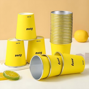 YBLPAK Gobelets à café en papier kraft en aluminium durables et écologiques, à paroi simple, avec logo personnalisé, revêtement PE imperméable, jaunes, pour pique-nique - Product Image 1