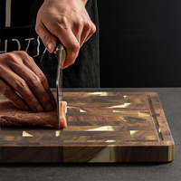Planche à découper en bois d'acacia de qualité supérieure, épaisse et robuste, motif mosaïque, pour cuisine professionnelle
