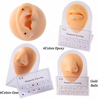 Lot de 12 bijoux de corps tendance avec boule de cristal magnétique, 6 couleurs assorties, pour cartilage d'oreille, lèvre, labret, piercing de nez, cadeau de fiançailles et de mariage