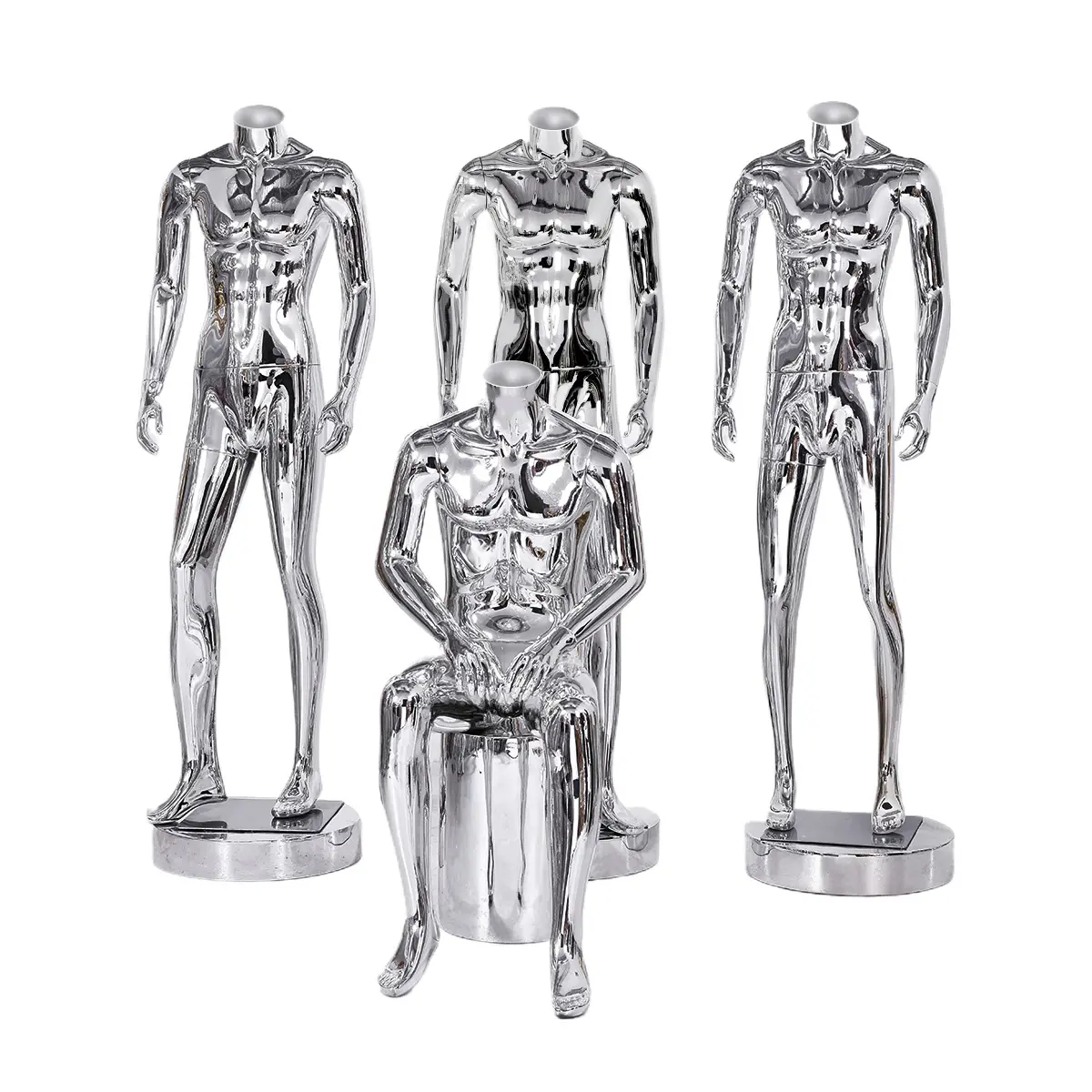 Оптовая продажа, роскошный хромированный серебристый манекен без головы, одежда для мужчин, глянцевый манекен для всего тела