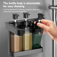 Distributeurs de savon manuels triples en plastique ABS antivol pour salle de bain d'hôtel, à fixer au mur, couleur noire