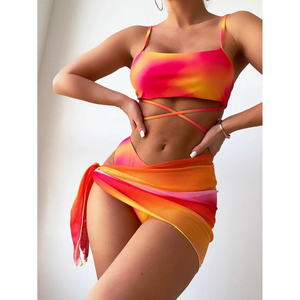 Tie Dye Women Bikini Set <b>Split</b> Swimsuit Mesh Cover Up <b>Skirt</b> Summer Beach Swimwear - Product Image 5