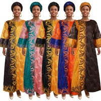 Ensemble de robes maxi deux pièces pour femmes, style boubou africain modeste, de haute qualité, riche en broderies et dentelle à volants, avec écharpe K1068