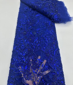 2026 March Adorable Lace Designs 5 Yards Pretty Lace Fabrics Royal <strong>Blue</strong> Beaded Lace <strong>Materials</strong> - Product Image 4