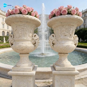 Jarrón de Flores de Mármol Blanco Tallado a Mano para Decoración de Jardín, Maceta de <span class=keywords><strong>Piedra</strong></span> Natural, Urnas de Mármol - Product Image 1