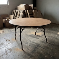 Table de banquet ronde pliable en bois avec pieds en métal, table à manger portable en contreplaqué pour les fêtes, les mariages et la location