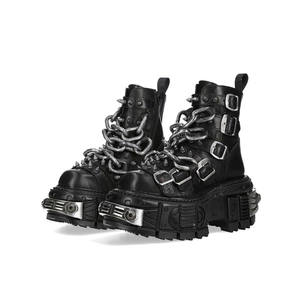 Botas cortas de Metal negro Punk callejero español, parte superior alta de suela gruesa para motocicleta de invierno de industria pesada, parte inferior de aumento de altura - Product Image 1