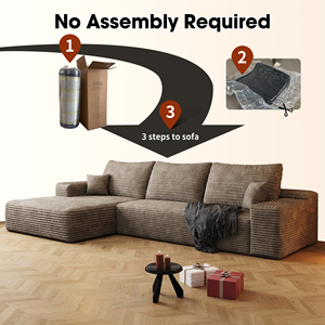 Stylish Camel Modular Sleeper <b>Sofa</b>, Corduroy Upholstered <b>Foldable</b> Couch for Hotel Office Building - Product Image 4