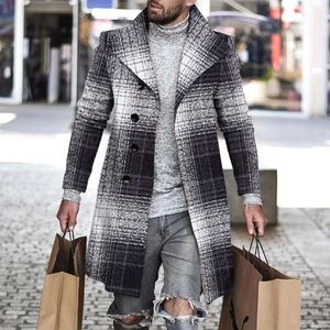 Nuovo Arrivo: Cappotto <span class=keywords><strong>Trench</strong></span> da Uomo Monopetto a Quadri, Lunghezza Media, Giacca Antivento per Uomo - Product Image 2