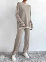 W-91 automne et hiver nouveau costume décontracté Abaya vêtements pour femmes couleur bloquant pull tricoté pantalon deux pièces ensemble