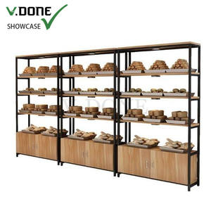 Estante de exhibición de supermercado Estante de pan de metal y madera Gabinete Estante de pastelería Escaparate para artículos de panadería - Product Image 2