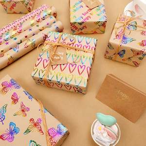 Vente en gros de papier d'art jetable 80g Holo d'estampage à chaud pour anniversaire 43*300cm rouleau de papier d'emballage d'emballage pour cadeau de luxe personnalisé - Product Image 5