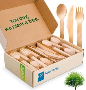 Vaisselle biodégradable, ustensiles en bois, ensemble cuillère, couteau et fourchette, avec logo personnalisé accepté - Product Image 2