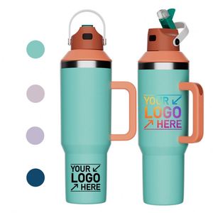 Custom logo Stainless Steel Travel Double Wall Vacuum Insulated Thermal with Lid and <b>Straw</b> 40 oz Water Bottle Fit Car <b>Cup</b> Holder - Product Image 1