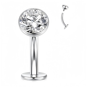Piercing de lèvre en acier inoxydable avec zircon, clou plat pour canin, boule dentaire externe, accessoire de bijouterie unisexe - Product Image 3