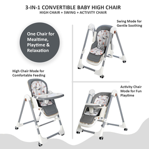 Chaise haute multifonctionnelle pour enfants, chaise haute pour bébé avec double plateau pour la chambre et la cuisine, structure en métal - Product Image 5