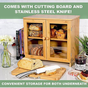 Boîte à pain en bambou avec portes en verre, organisateur de rangement à 2 niveaux, conteneur alimentaire pour comptoir de cuisine - Product Image 3
