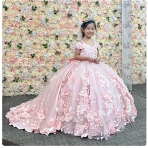 Blush 3D floreale Applique abito da bambina piccola principessa festa di nozze fiore evento formale per bambini regali - Product Image 4