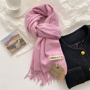 Écharpe chaude d'automne et d'hiver pour femmes, couleur unie, haut de gamme, avec pompon, tendance, à porter au quotidien, style coréen, polyvalente, écharpe pour le cou - Product Image 5
