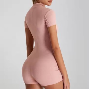 Combinaison solide personnalisée pour femmes, tenue de <span class=keywords><strong>sport</strong></span> active, barboteuse d'entraînement, vêtements de <span class=keywords><strong>sport</strong></span> moulants, combinaison de yoga grande taille à fermeture éclair sur le devant - Product Image 3