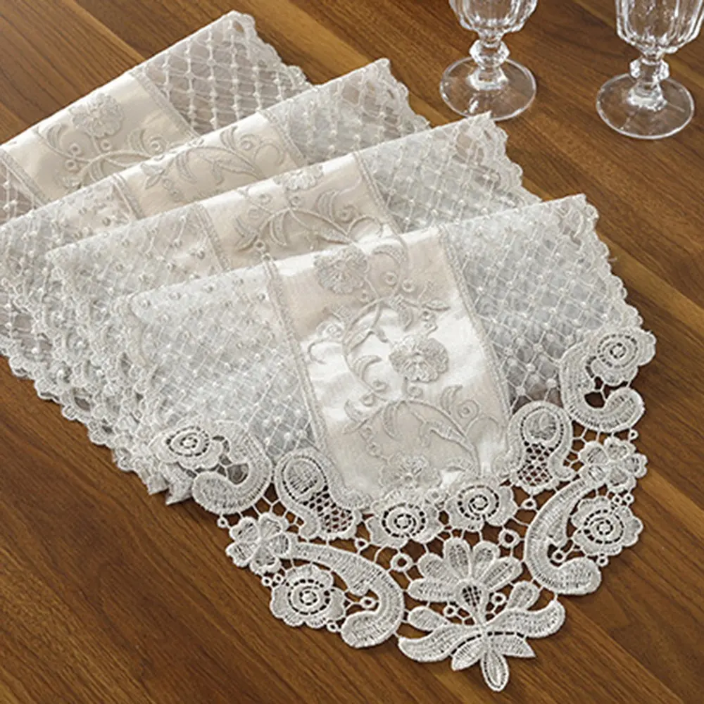 Vintage Red Lace Table Runner Dresser Scarf Doilies Wedding Valentines Day Decor 