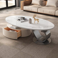 Table basse en quartzite d'acier de luxe léger, design moderne minimaliste de style italien, forme ovale pour salon