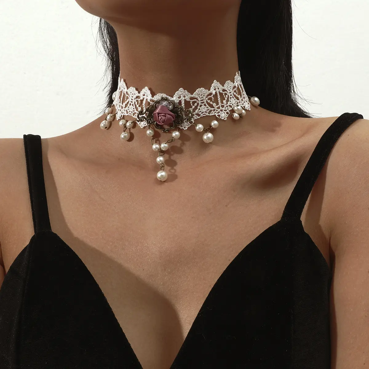 New creative design fashion white goddess Lace Necklace clavicle chain exaggerated punk Necklace