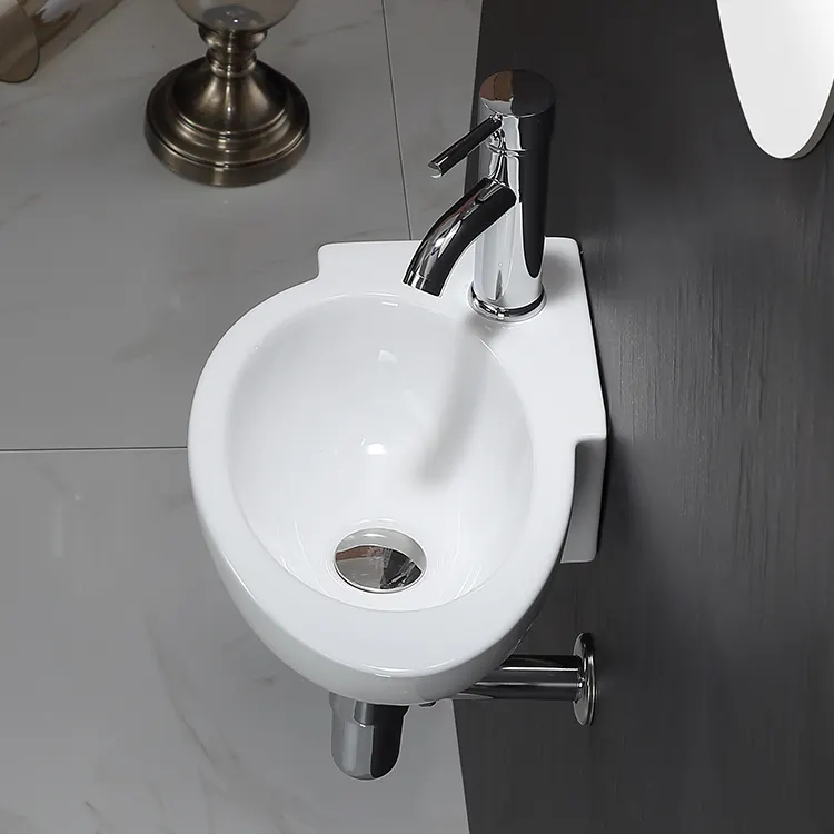 Factory Custom Hand Basin Bathroom Small Irregular Shape White Ceramic Vessel Sink Bathroom Corner Sinks Wall Hung Basins